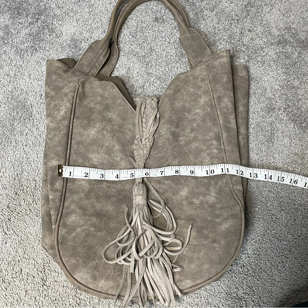 DV by Dolce Vita Large Gray Taupe Fringe Hobo‎ Bag